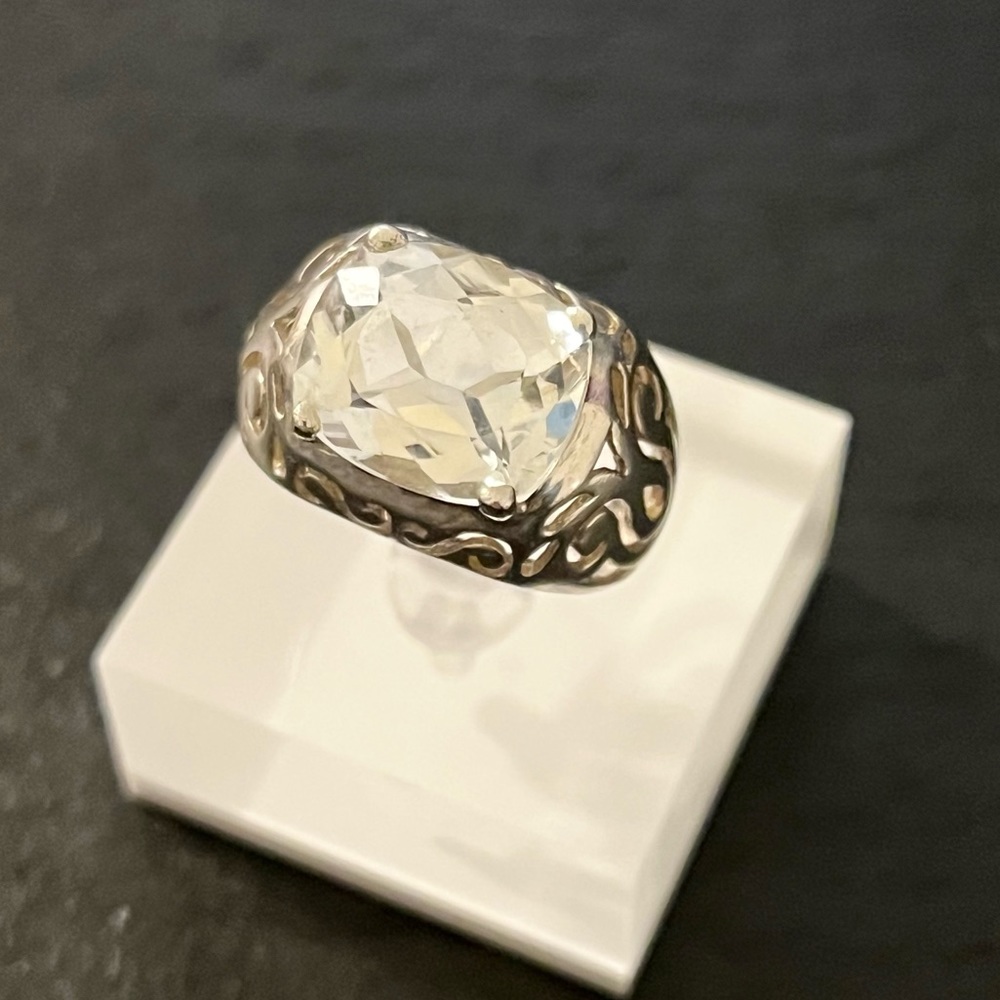 Vintage SCBS 925 Cushion Cut Large Cubic Zirconia Sterling Silver Ring Size 10